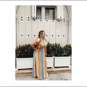 Plunging Striped Maxi Dress